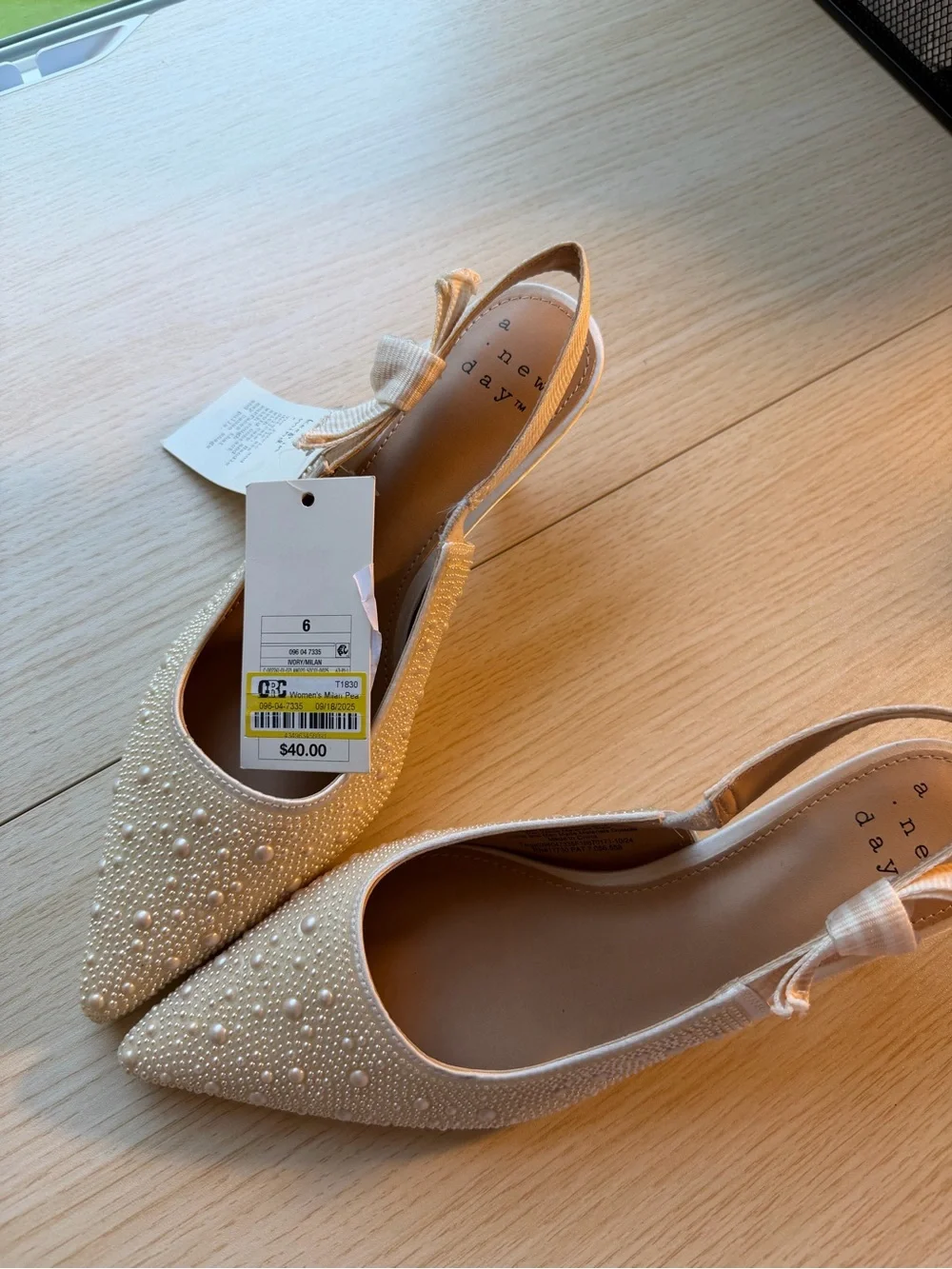 Ivory Size 6- NWT pearl embellished kitten heels, wedding heels